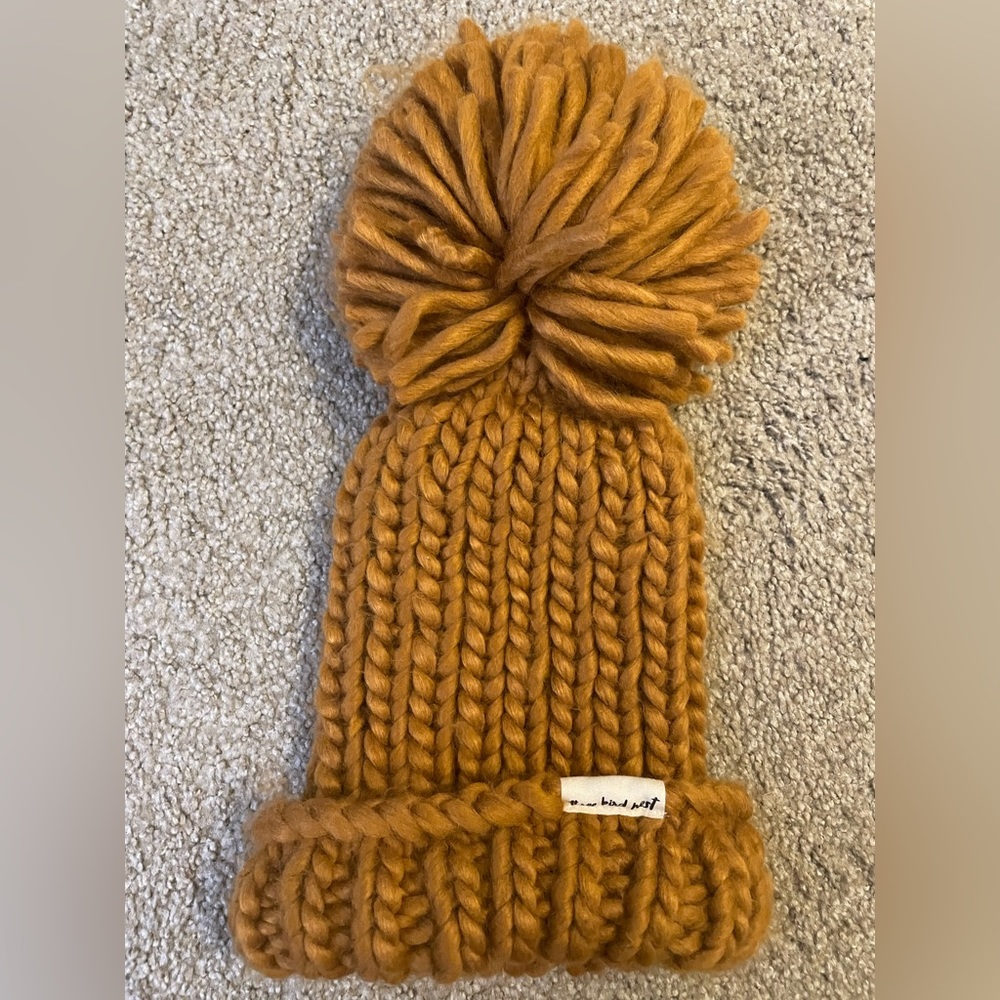 Three Bird Nest Knitted Hat | Mustard Yellow
